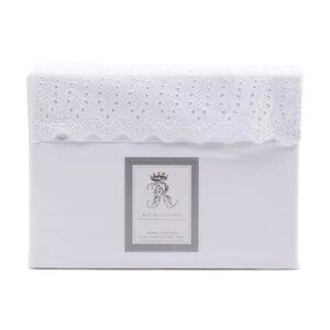 RACHEL ASHWELL KING Sheet Set White 200tc Cotton Percale Eyelet Scalloped Trim